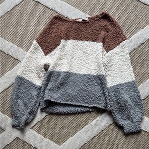 Altered State Brown Cream Blue Striped Sweater